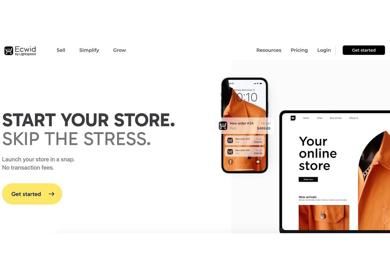 A screenshot of the Ecwid landing page.